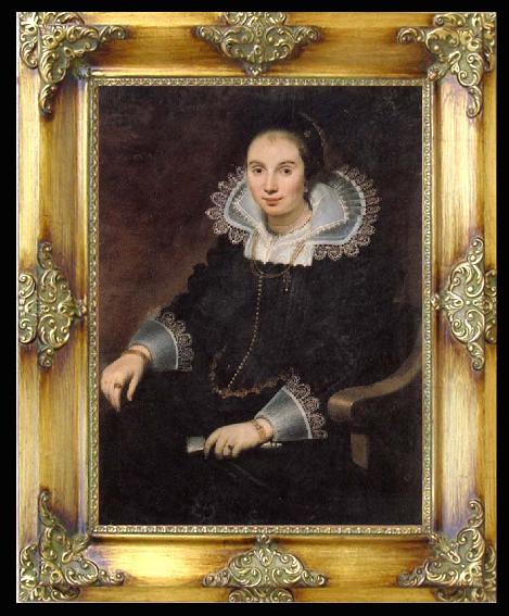 framed  Cornelis de Vos Portrait of a Lady with a Fan, Ta039